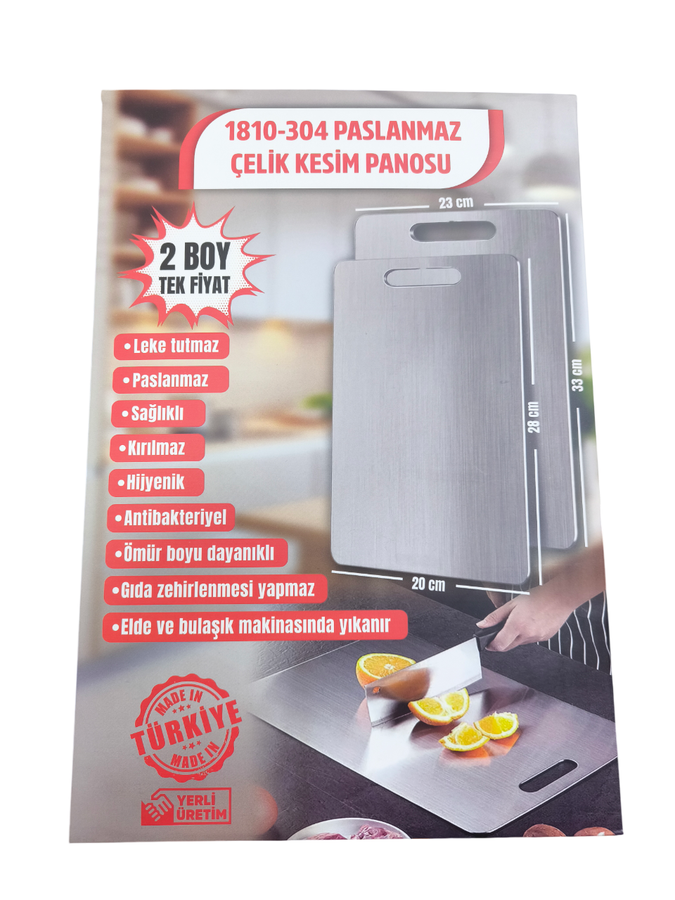 Paslanmaz Çelik Kesme Tahtası (2 Boy Tek Fiyat)