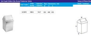 Çatı Kapak Sallanır Çöp Kovası Paslanmaz 16 LT LS 0410